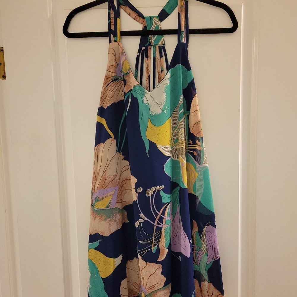 Entro Blue and Floral halter dress, Size M